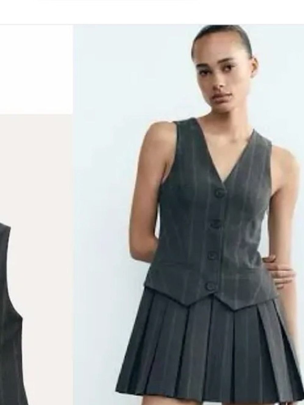 Zara Charcoal Gray Pinstripe Vest And Skirt Dress Medium